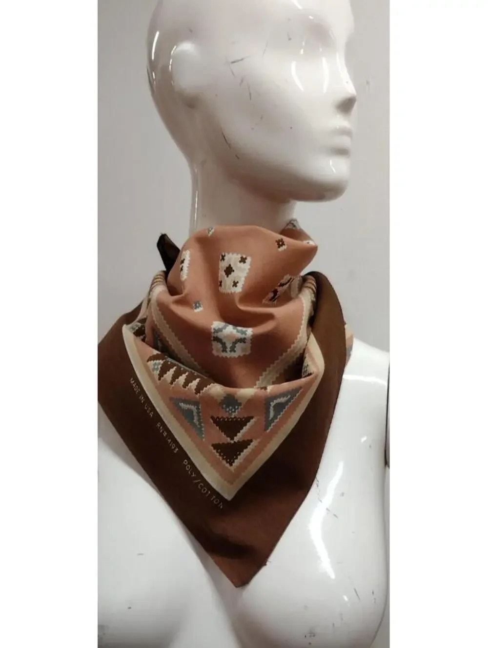 Southwest American Vintage Bandana Brown Scarf Western POLY COTTON RN #14193 21